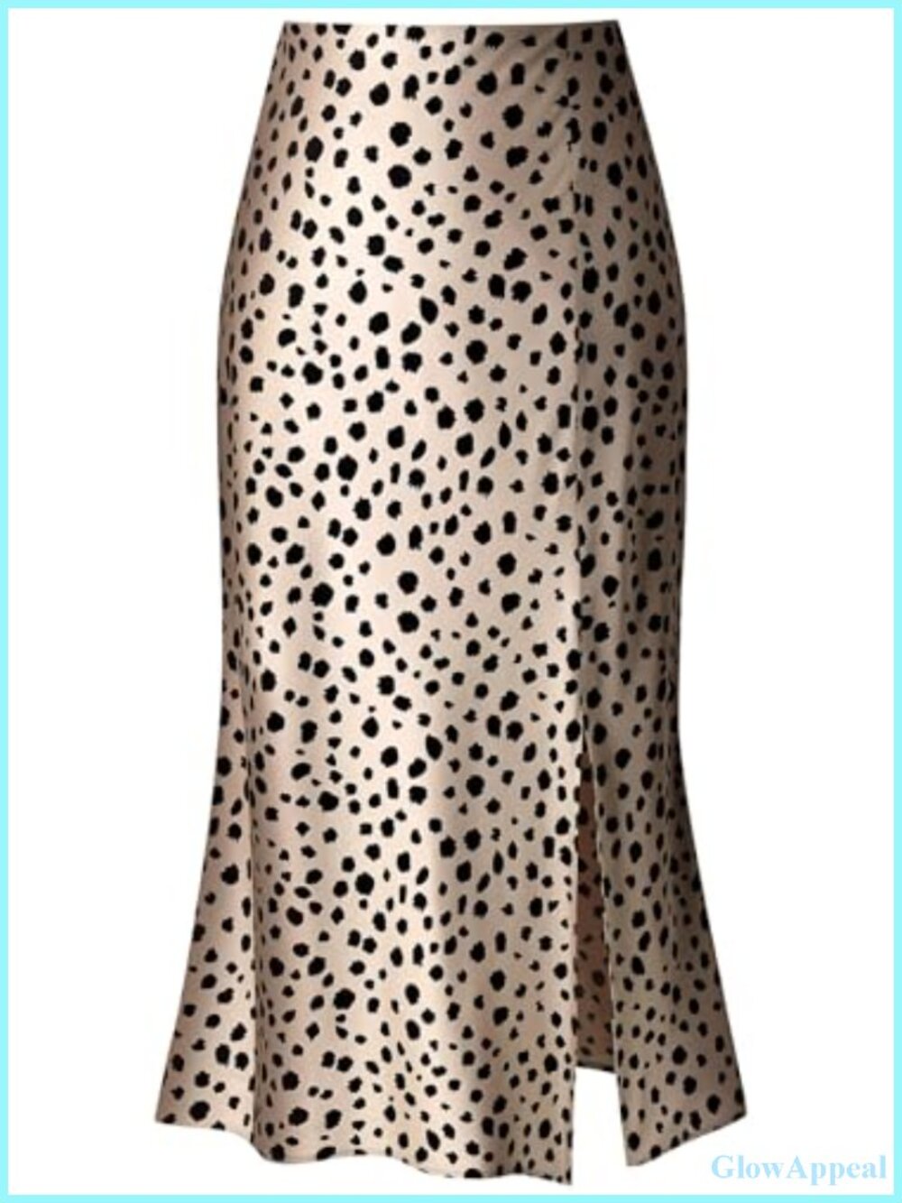 High Waist Silk Satin Midi Skirt with Slit Leopard Print A-Line